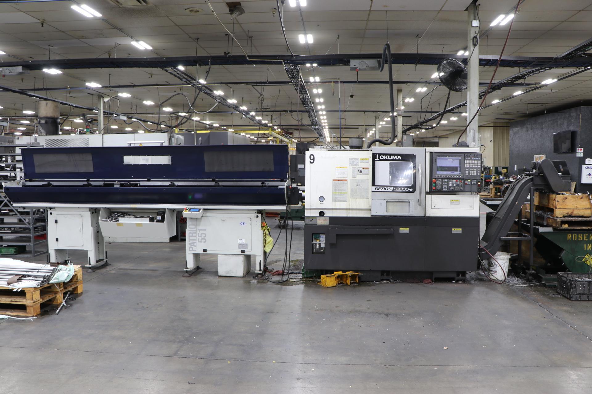 2019 OKUMA GENOS L3000-E CNC TURNING CENTER, PATRIOT 551 BAR FEEDER