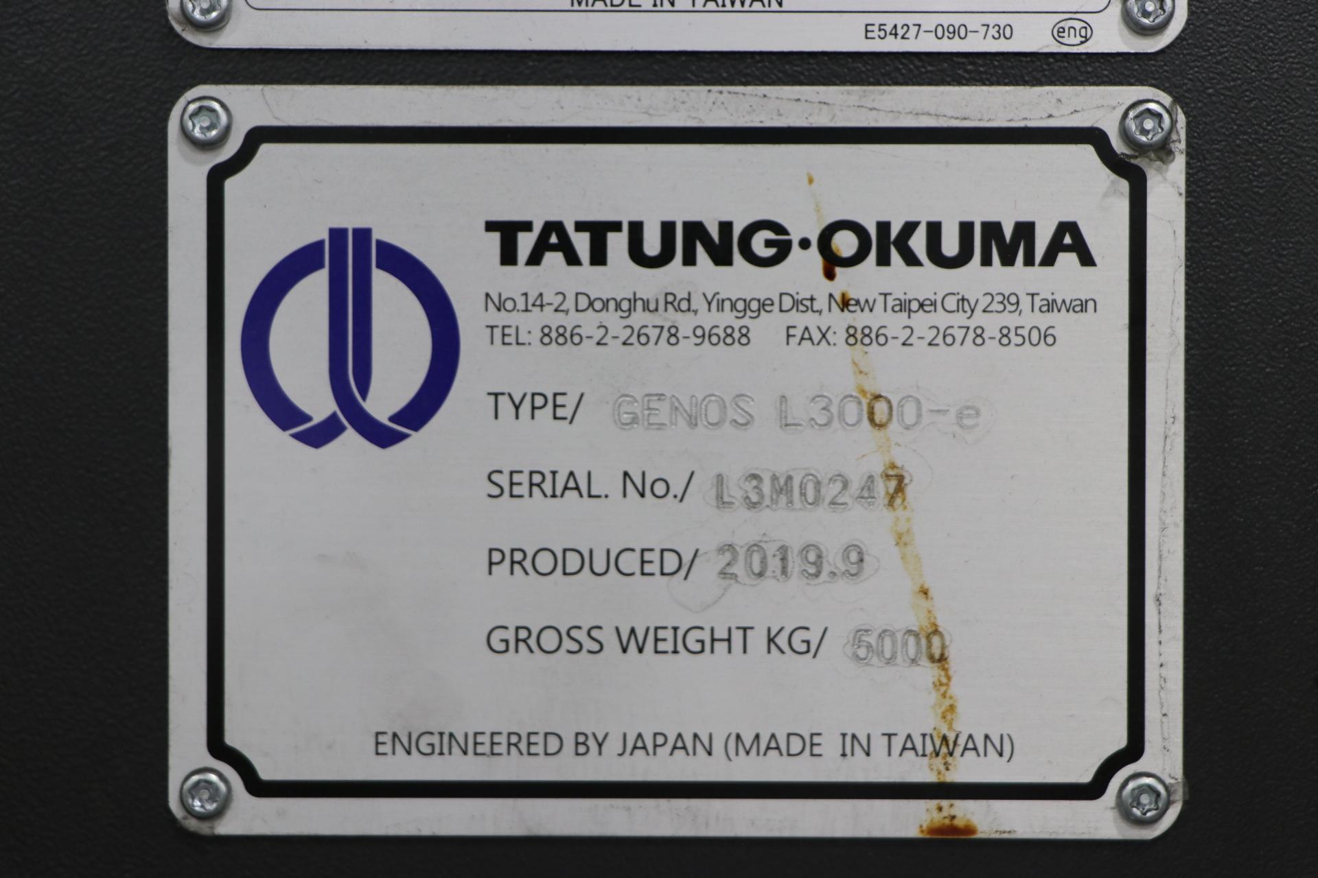 2019 OKUMA GENOS L3000-E CNC TURNING CENTER, PATRIOT 551 BAR FEEDER - Image 16