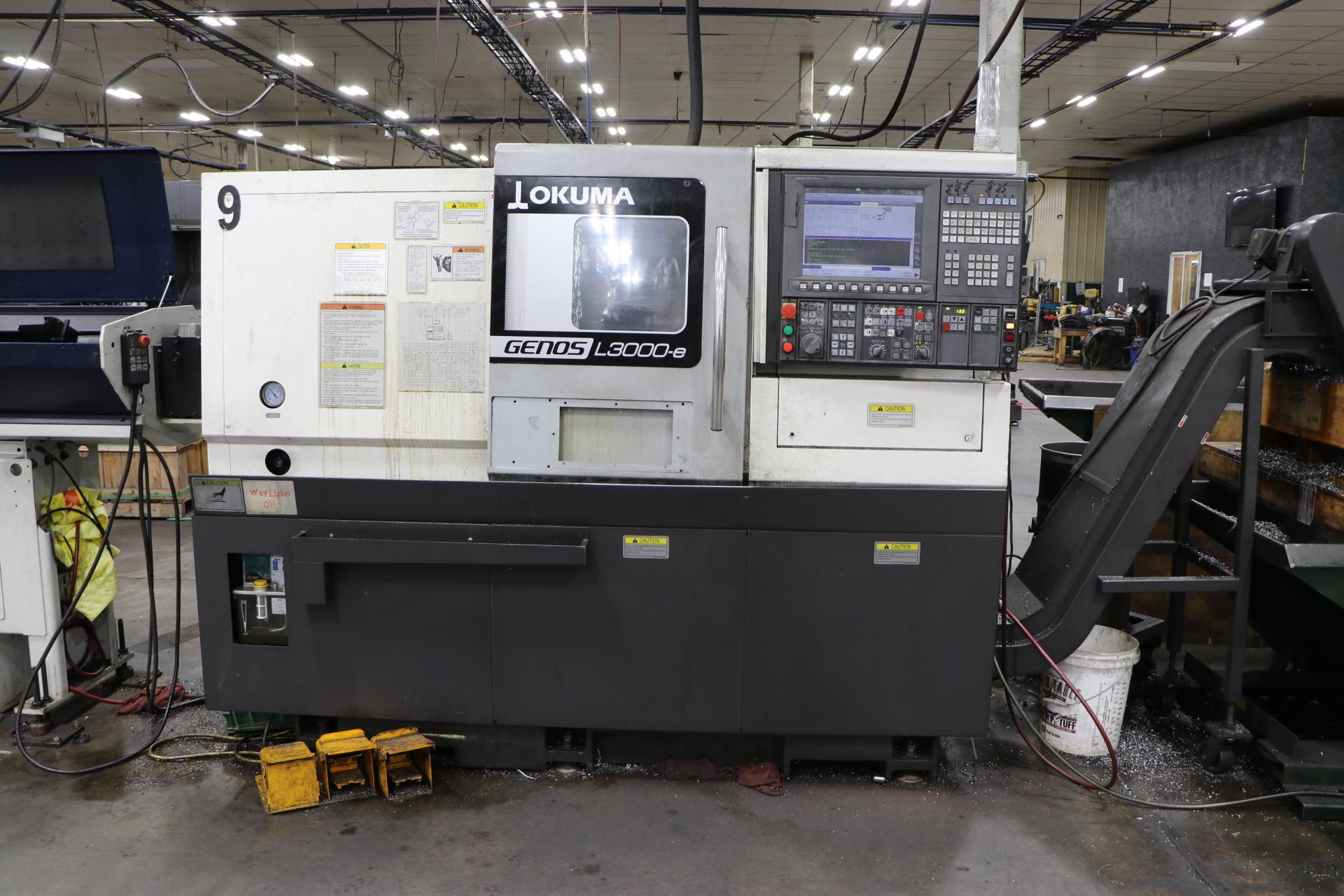 2019 OKUMA GENOS L3000-E CNC TURNING CENTER, PATRIOT 551 BAR FEEDER - Image 3