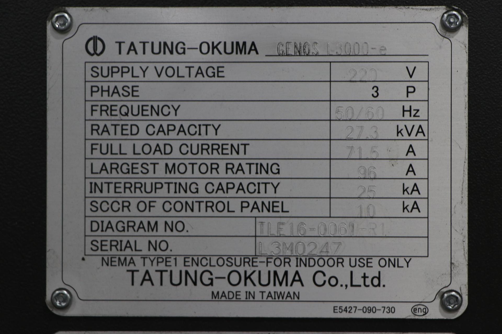 2019 OKUMA GENOS L3000-E CNC TURNING CENTER, PATRIOT 551 BAR FEEDER - Image 17