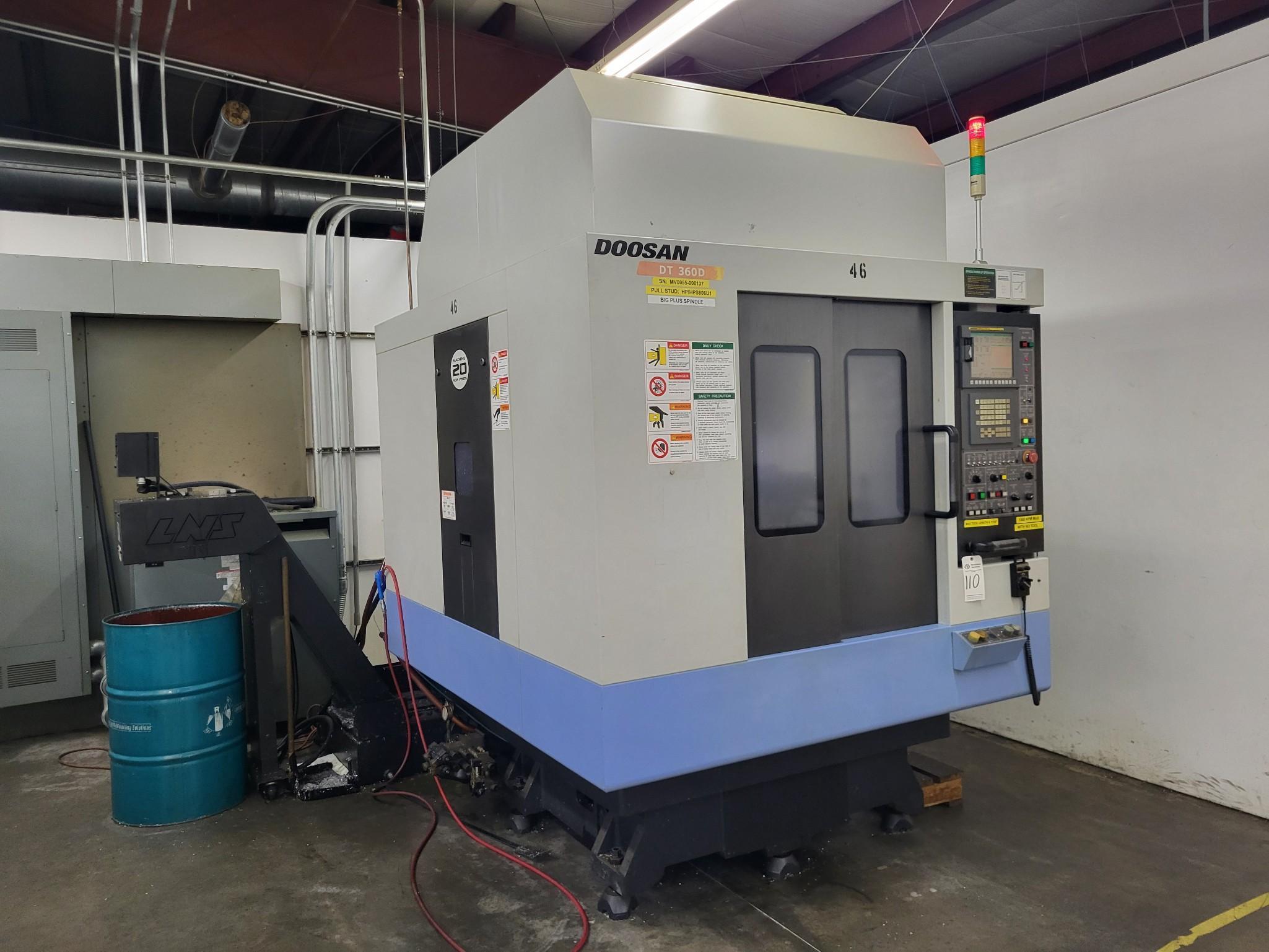 2012 DOOSAN DT 360D 40 TAPER CNC DUAL PALLET DRILL AND TAP, WITH 8 KURT VISES