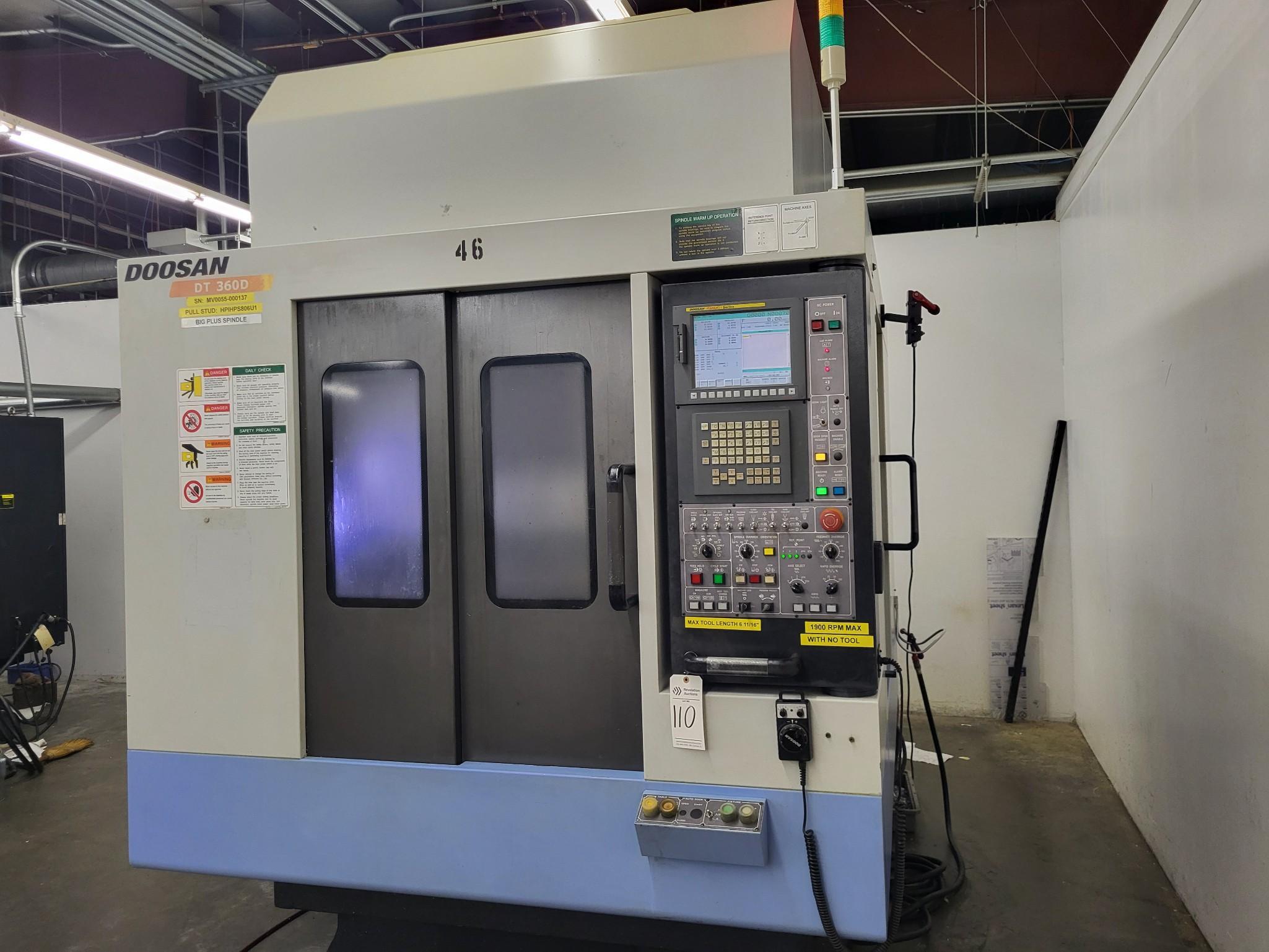 2012 DOOSAN DT 360D 40 TAPER CNC DUAL PALLET DRILL AND TAP, WITH 8 KURT VISES - Image 3