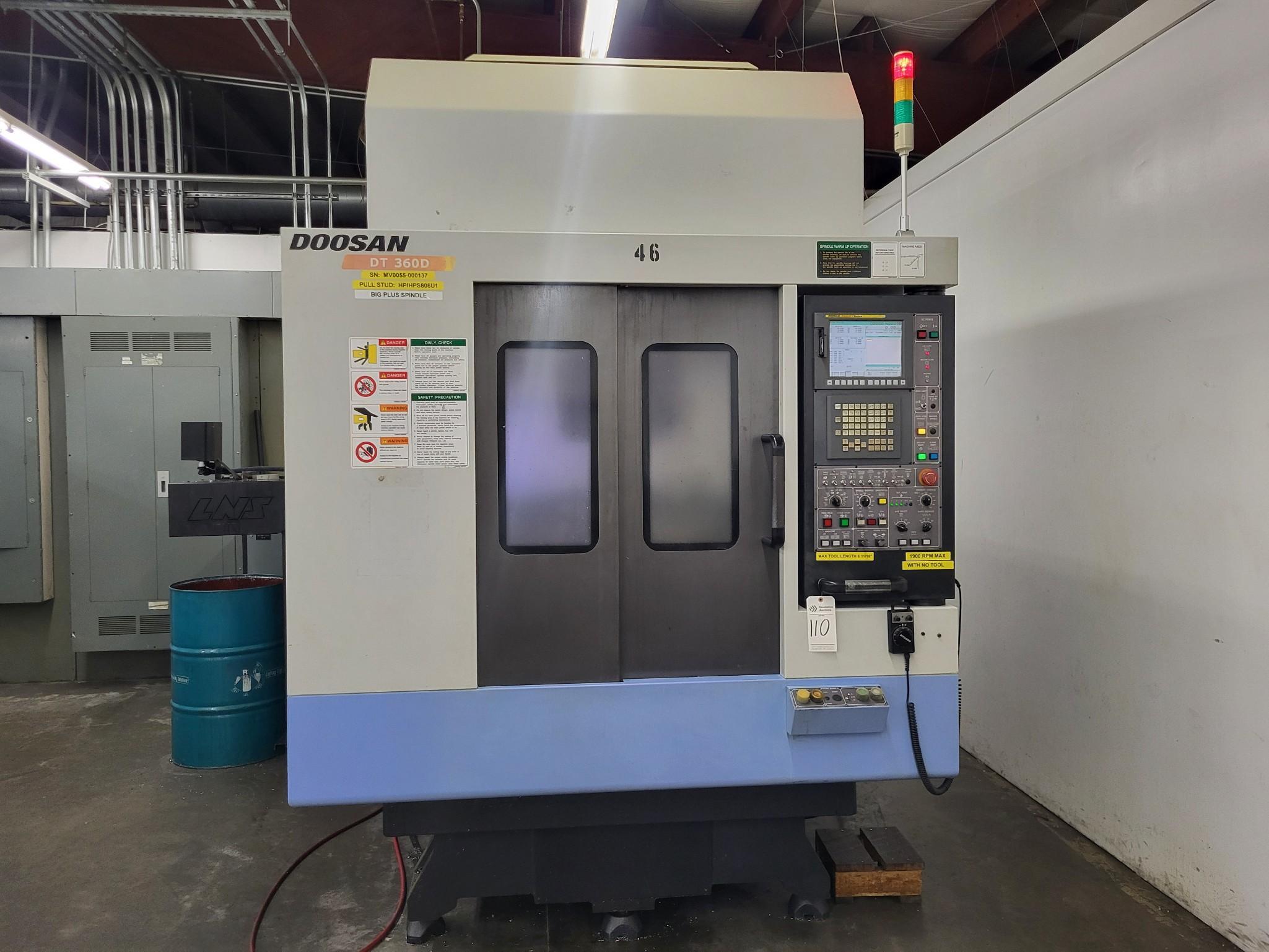 2012 DOOSAN DT 360D 40 TAPER CNC DUAL PALLET DRILL AND TAP, WITH 8 KURT VISES - Image 2